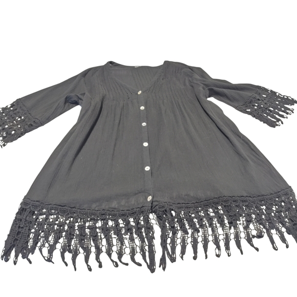 swimsuitsforall Women's Plus Size Crochet Trim Cover Up Black Size Large - Picture 6 of 13